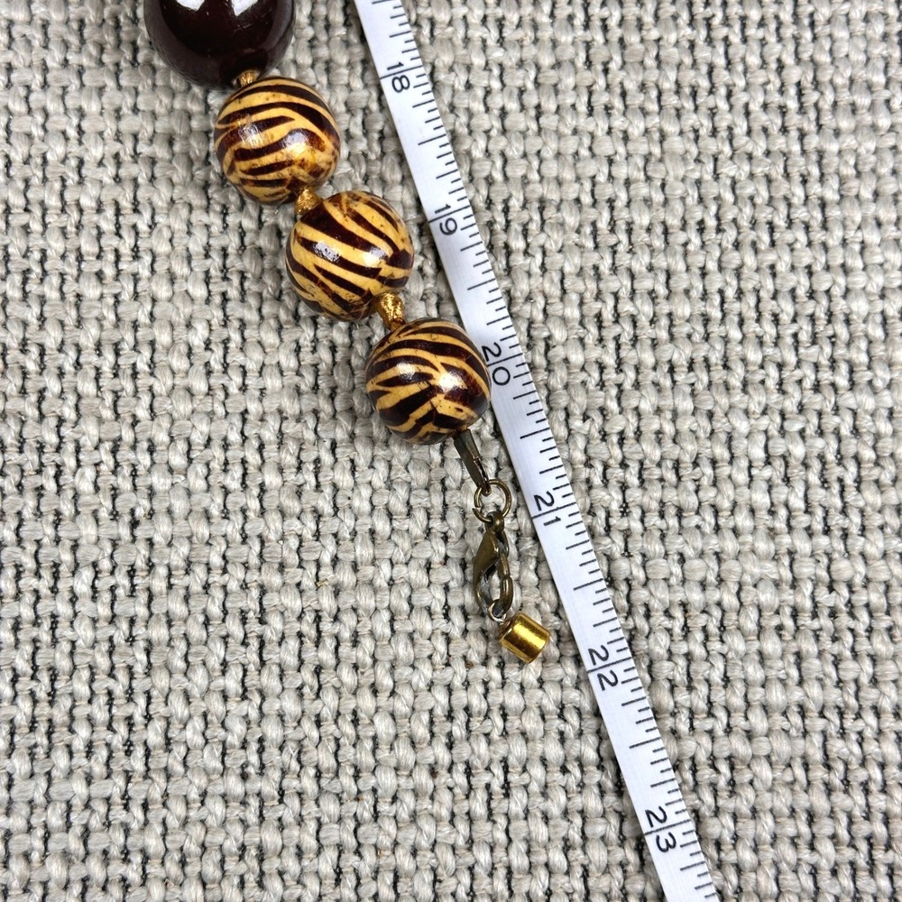 Vintage‎ Wood & Glazed Ceramic Safari Zebra Striped Beaded Necklace Hand Knotted - Picture 6 of 6